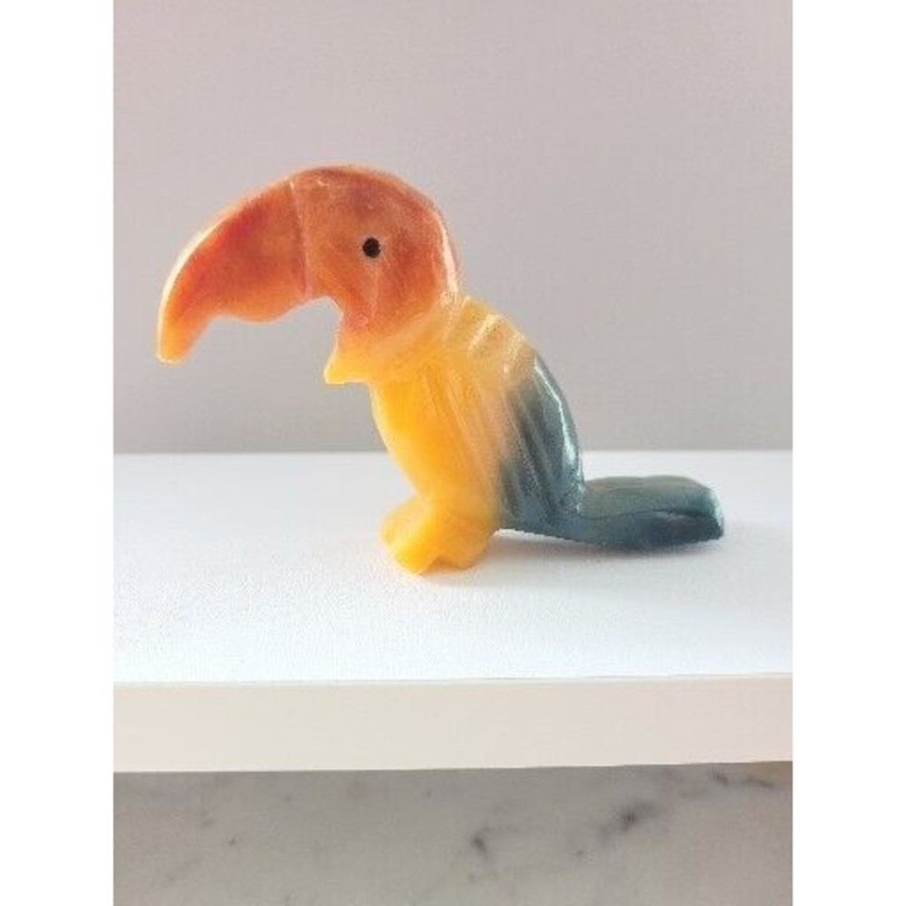 Tropical Toucan Parrot Color Dyed Carved Onyx Marble Alabaster 3"
